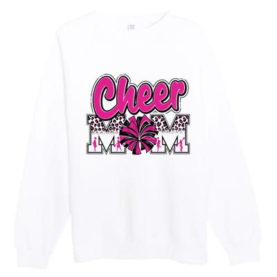 Cheer Mom Hot Pink Black Leopard Letters Cheer Pom Poms Premium Crewneck Sweatshirt