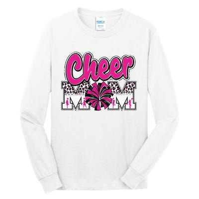 Cheer Mom Hot Pink Black Leopard Letters Cheer Pom Poms Tall Long Sleeve T-Shirt