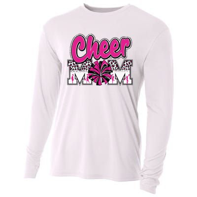 Cheer Mom Hot Pink Black Leopard Letters Cheer Pom Poms Cooling Performance Long Sleeve Crew