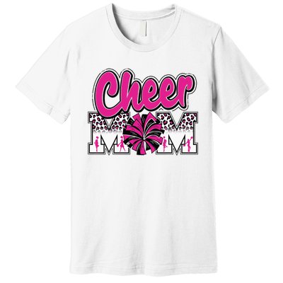 Cheer Mom Hot Pink Black Leopard Letters Cheer Pom Poms Premium T-Shirt