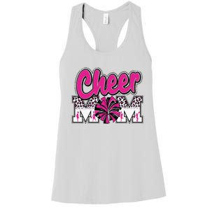 Cheer Mom Hot Pink Black Leopard Letters Cheer Pom Poms Women's Racerback Tank