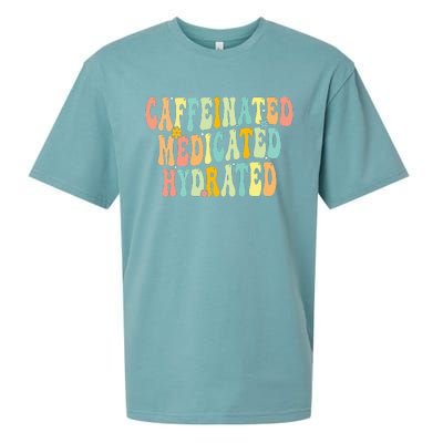 Caffeinated Medicated Hydrated Funny Saying Nurse Teacher Sueded Cloud Jersey T-Shirt