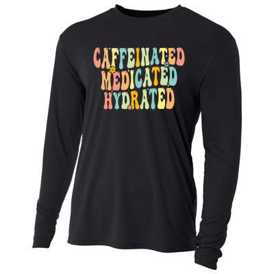 Caffeinated Medicated Hydrated Saying Nurse Teacher Cooling Performance Long Sleeve Crew