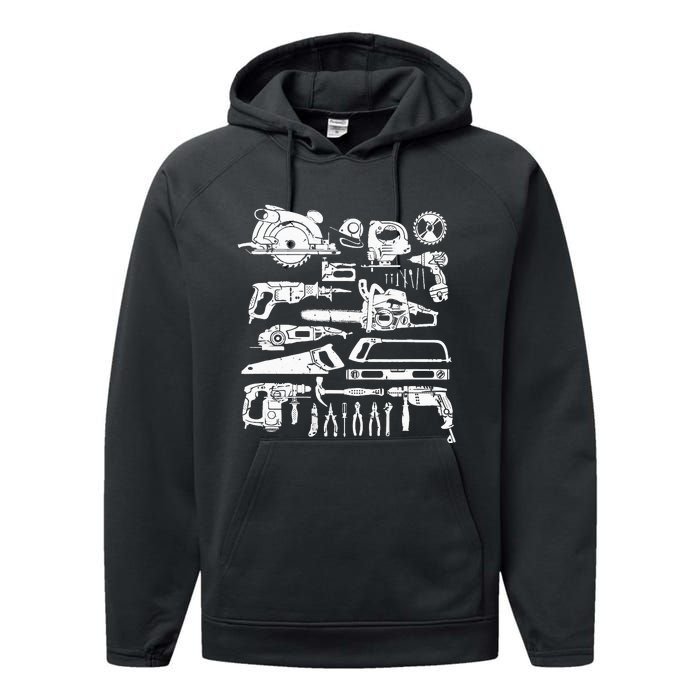 Carpenter Mechanic Hand Power Tool Saw Handyman Woodworker Performance Fleece Hoodie