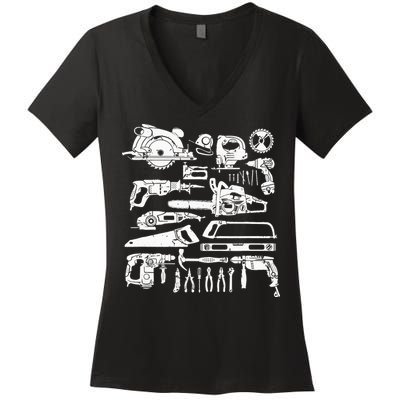 Carpenter Mechanic Hand Power Tool Saw Handyman Woodworker Women's V-Neck T-Shirt