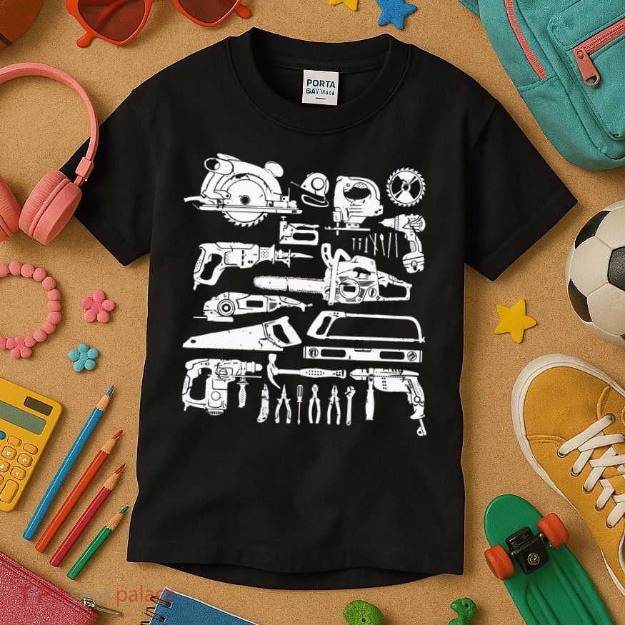 Carpenter Mechanic Hand Power Tool Saw Handyman Woodworker Kids T-Shirt