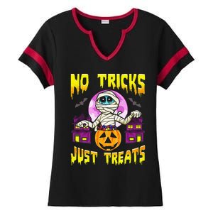 Cute Mummy Halloween No Tricks Just Treats Spooky Costume Ladies Halftime Notch Neck Tee