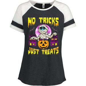 Cute Mummy Halloween No Tricks Just Treats Spooky Costume Enza Ladies Jersey Colorblock Tee