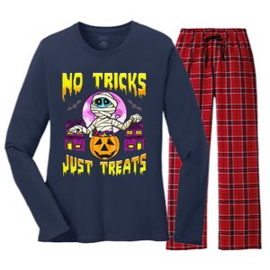 Cute Mummy Halloween No Tricks Just Treats Spooky Costume Women's Long Sleeve Flannel Pajama Set 