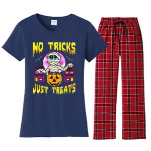 Cute Mummy Halloween No Tricks Just Treats Spooky Costume Women's Flannel Pajama Set