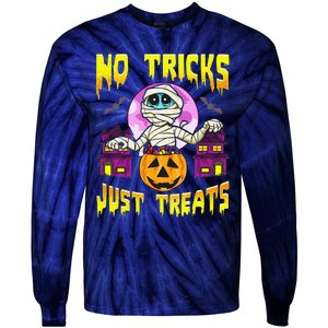 Cute Mummy Halloween No Tricks Just Treats Spooky Costume Tie-Dye Long Sleeve Shirt