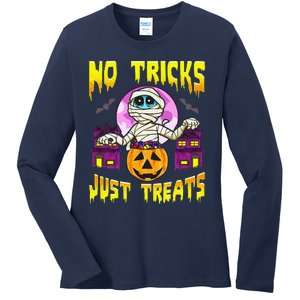 Cute Mummy Halloween No Tricks Just Treats Spooky Costume Ladies Long Sleeve Shirt