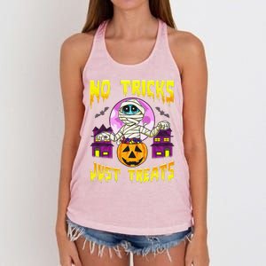 Cute Mummy Halloween No Tricks Just Treats Spooky Costume Women's Knotted Racerback Tank