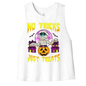 Cute Mummy Halloween No Tricks Just Treats Spooky Costume Women's Racerback Cropped Tank