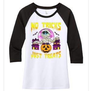 Cute Mummy Halloween No Tricks Just Treats Spooky Costume Women's Tri-Blend 3/4-Sleeve Raglan Shirt