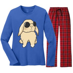 Cute Mini Holland Lop Bunny Rabbit Lover Sunglasses Easter Gift Women's Long Sleeve Flannel Pajama Set 