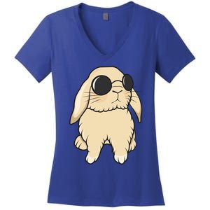 Cute Mini Holland Lop Bunny Rabbit Lover Sunglasses Easter Gift Women's V-Neck T-Shirt