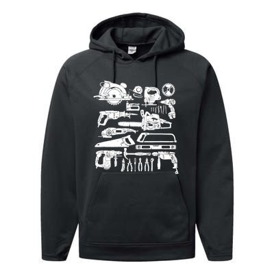 Carpenter Mechanic Hand Power Tool Saw Handyman Woodworker Performance Fleece Hoodie