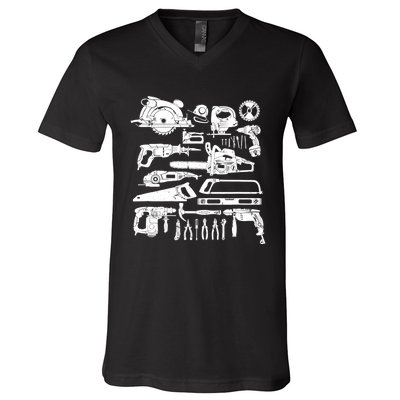 Carpenter Mechanic Hand Power Tool Saw Handyman Woodworker V-Neck T-Shirt