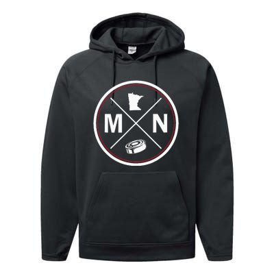 Classic Minnesota Hockey MN Outline Performance Fleece Hoodie