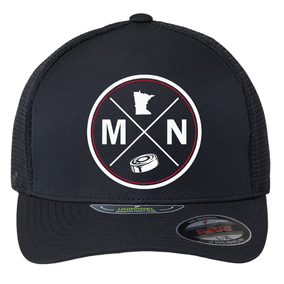 Classic Minnesota Hockey MN Outline Flexfit Unipanel Trucker Cap