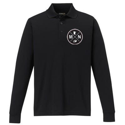 Classic Minnesota Hockey MN Outline Performance Long Sleeve Polo