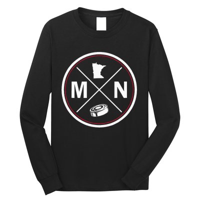 Classic Minnesota Hockey MN Outline Long Sleeve Shirt