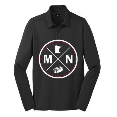 Classic Minnesota Hockey MN Outline Silk Touch Performance Long Sleeve Polo