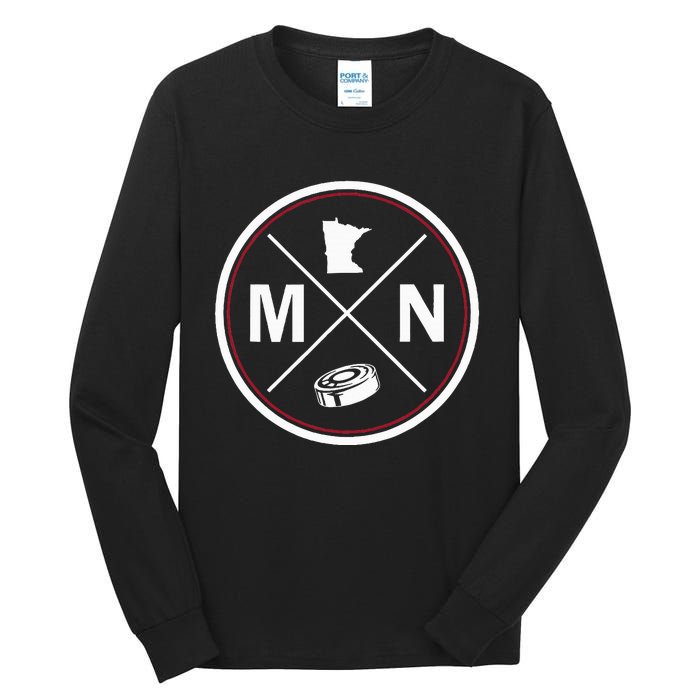 Classic Minnesota Hockey MN Outline Tall Long Sleeve T-Shirt