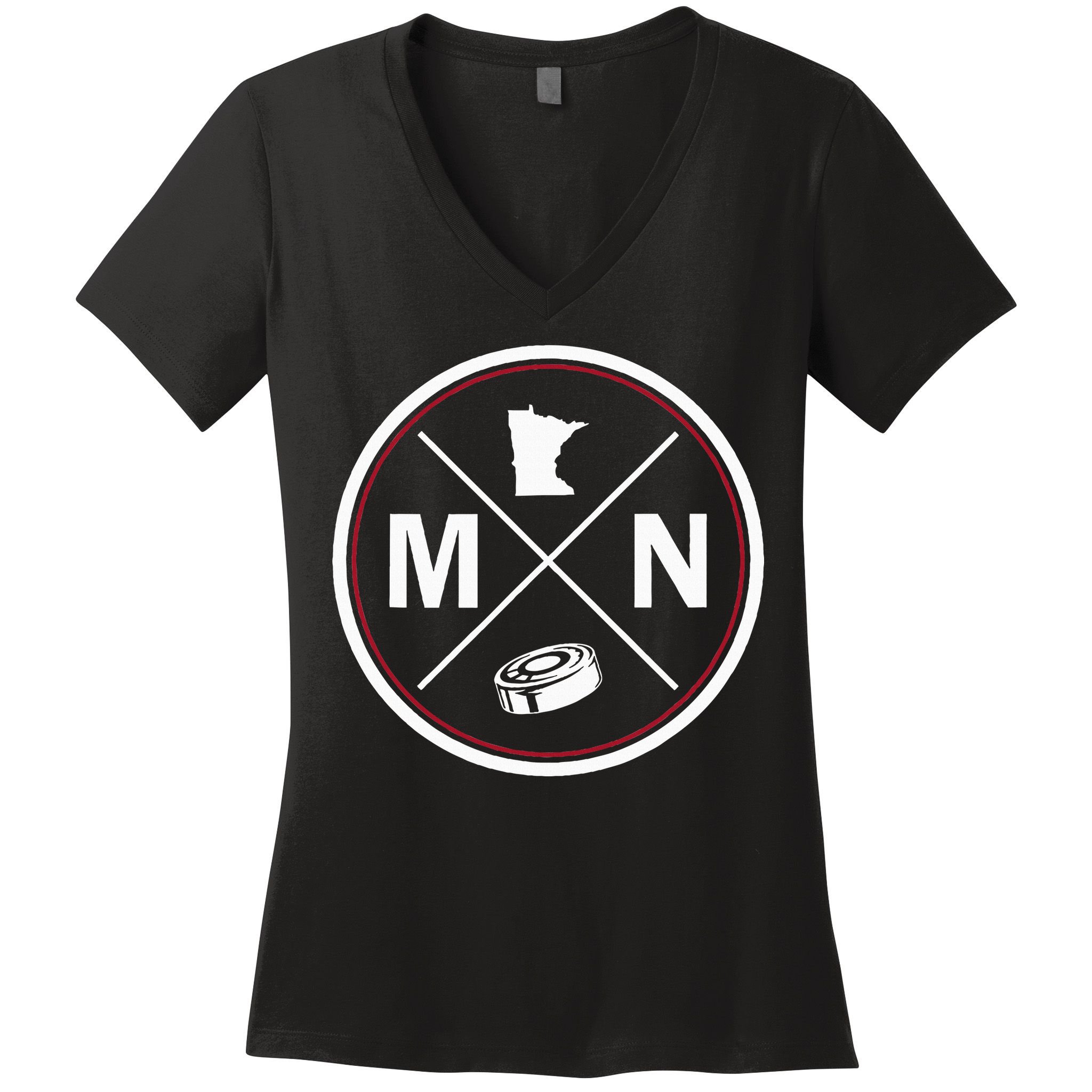 Classic Minnesota Hockey MN Outline Women's V-Neck T-Shirt