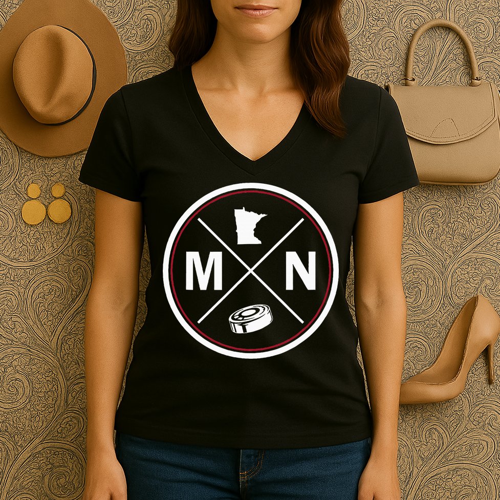 Classic Minnesota Hockey MN Outline Women's V-Neck T-Shirt