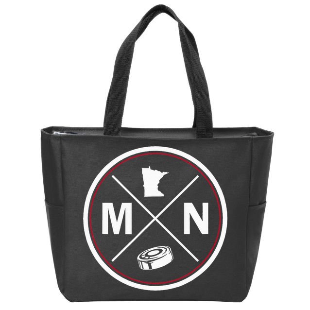 Classic Minnesota Hockey MN Outline Zip Tote Bag