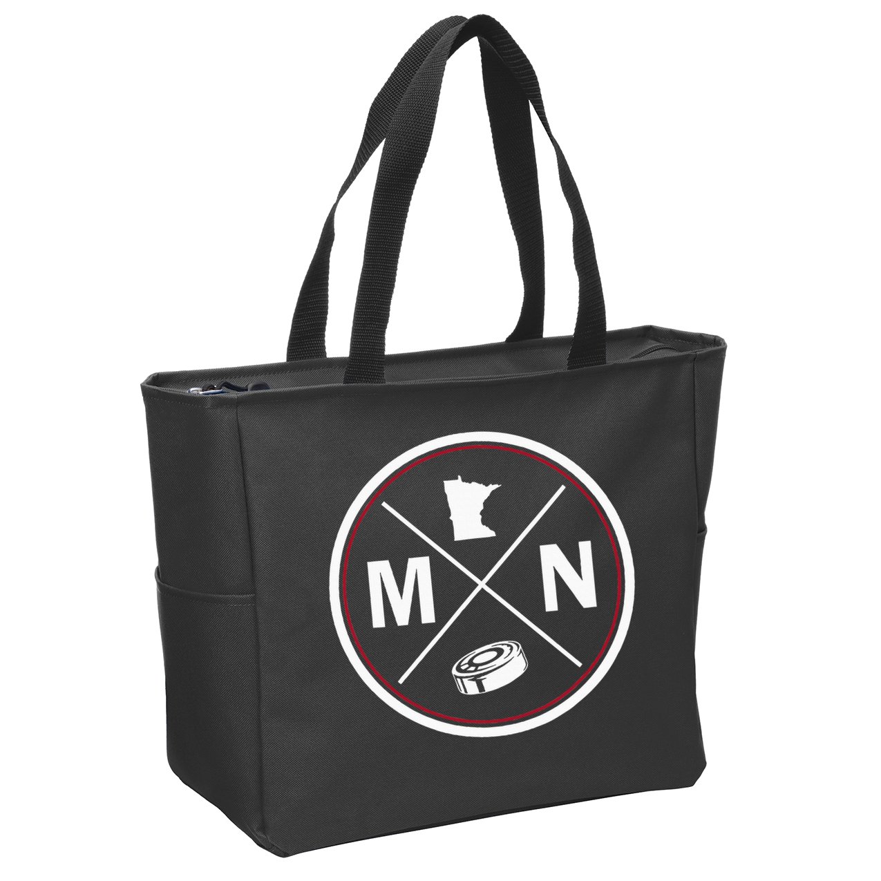 Classic Minnesota Hockey MN Outline Zip Tote Bag