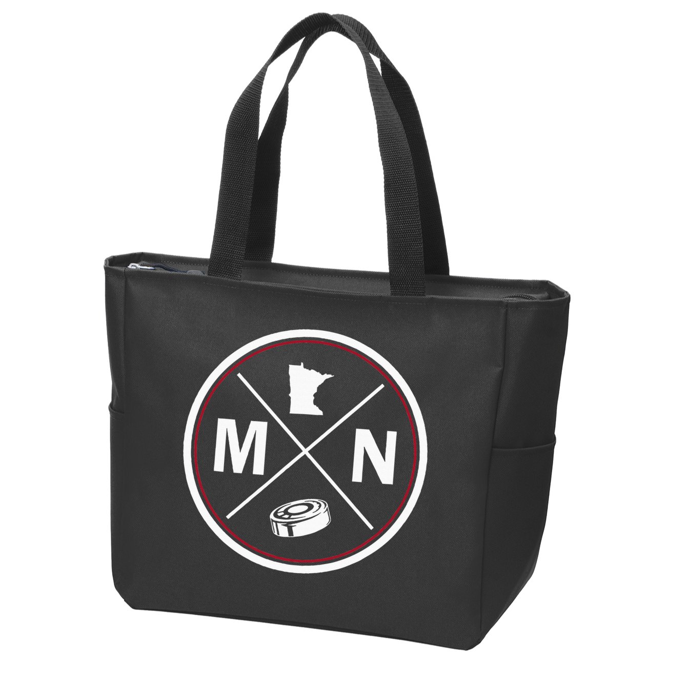 Classic Minnesota Hockey MN Outline Zip Tote Bag