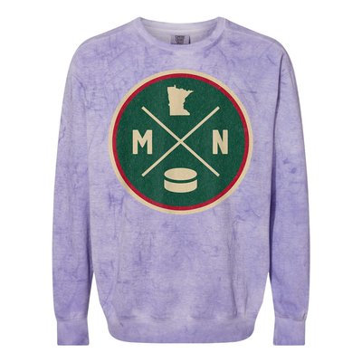 Classic Minnesota Hockey MN Outline Colorblast Crewneck Sweatshirt