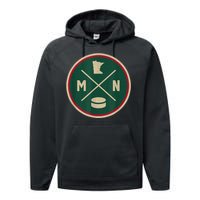 Classic Minnesota Hockey MN Outline Performance Fleece Hoodie