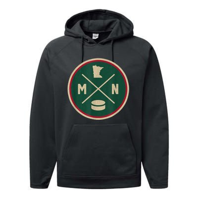 Classic Minnesota Hockey MN Outline Performance Fleece Hoodie