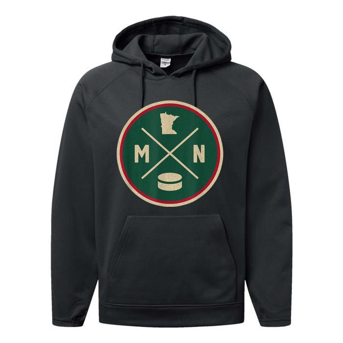 Classic Minnesota Hockey MN Outline Performance Fleece Hoodie