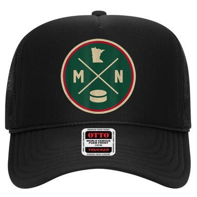 Classic Minnesota Hockey MN Outline High Crown Mesh Back Trucker Hat