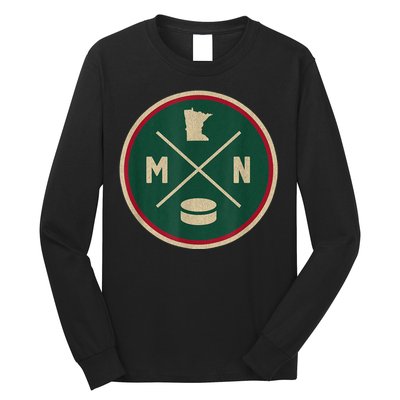 Classic Minnesota Hockey MN Outline Long Sleeve Shirt