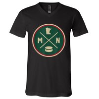 Classic Minnesota Hockey MN Outline V-Neck T-Shirt