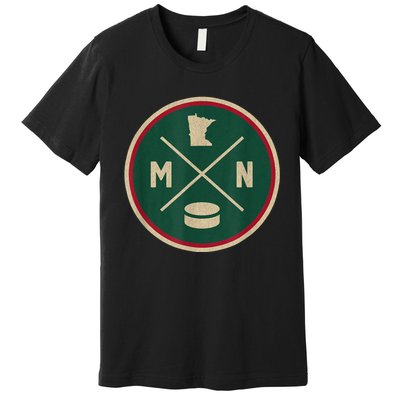 Classic Minnesota Hockey MN Outline Premium T-Shirt