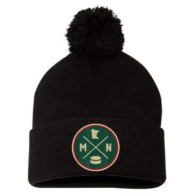 Classic Minnesota Hockey MN Outline Pom Pom 12in Knit Beanie