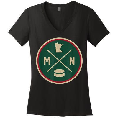 Classic Minnesota Hockey MN Outline Women's V-Neck T-Shirt