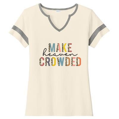 Christian Make Heaven Crowded Leopard Ladies Halftime Notch Neck Tee