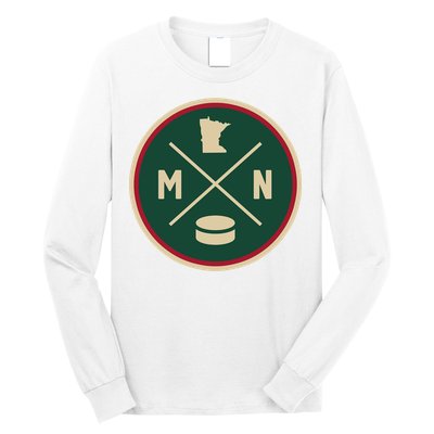 Classic Minnesota Hockey MN Outline Long Sleeve Shirt