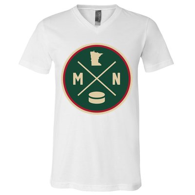 Classic Minnesota Hockey MN Outline V-Neck T-Shirt