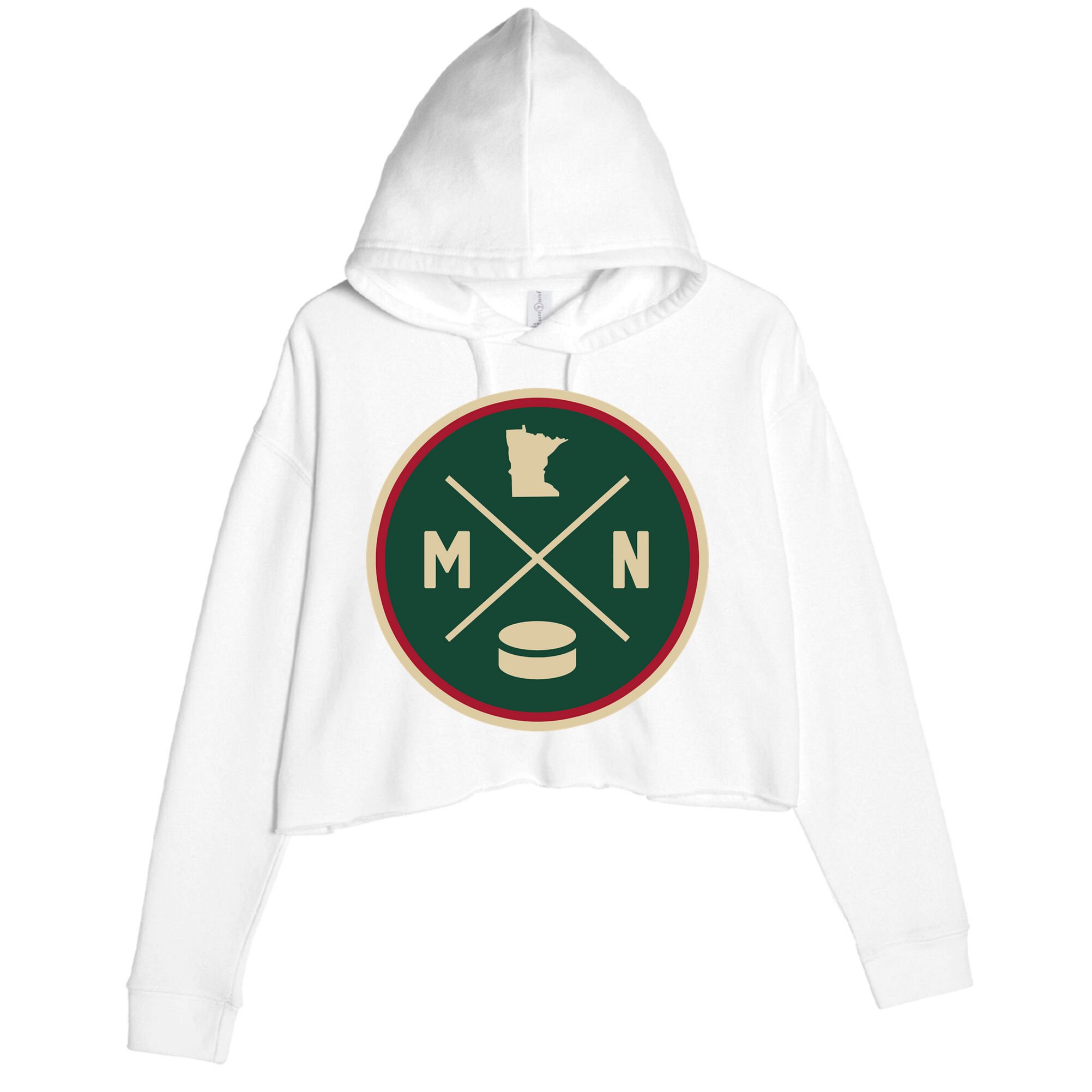Classic Minnesota Hockey MN Outline Crop Fleece Hoodie