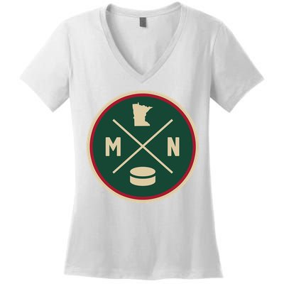 Classic Minnesota Hockey MN Outline Women's V-Neck T-Shirt