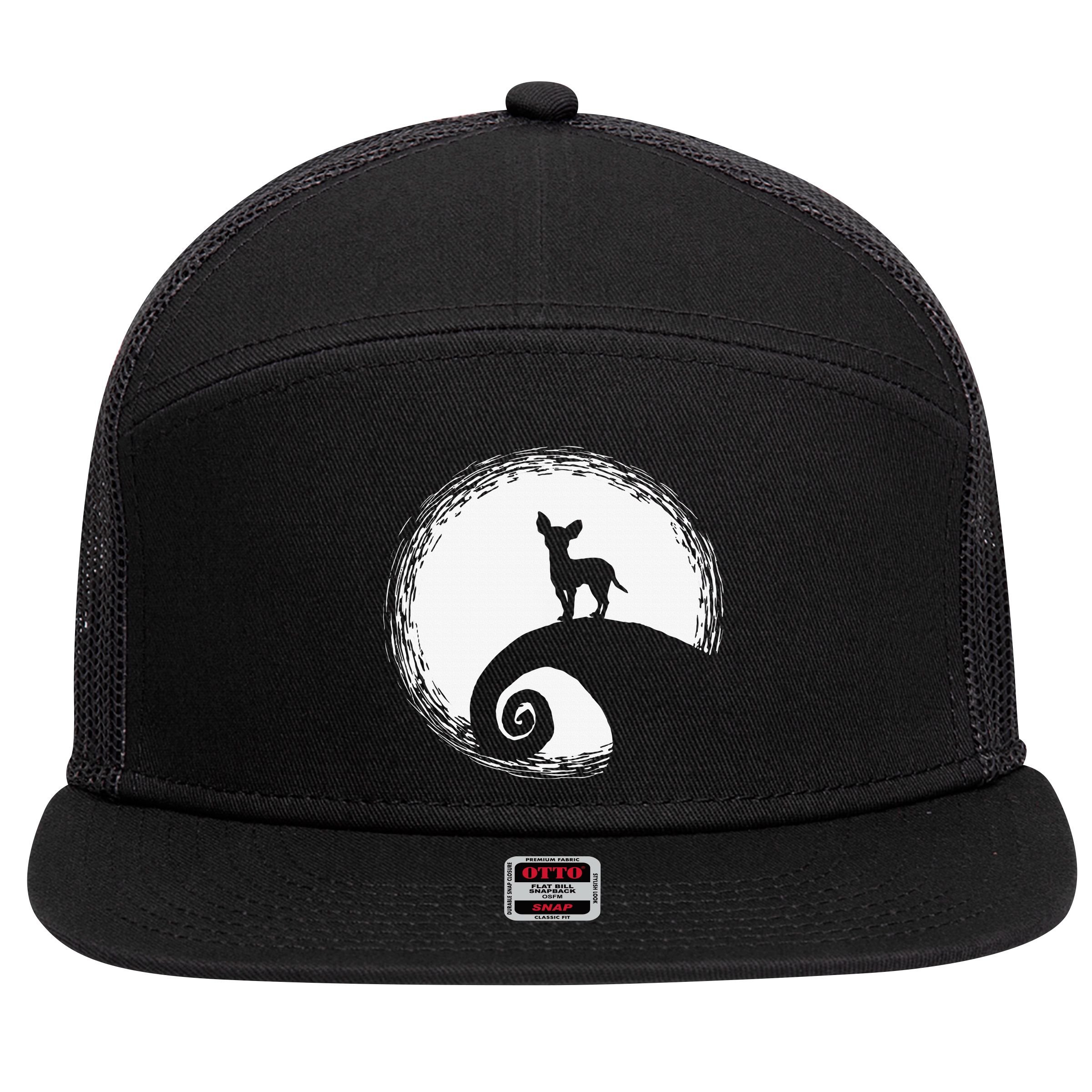 Chihuahua Moon Halloween Costume for Dog Lovers 7 Panel Mesh Trucker Snapback Hat